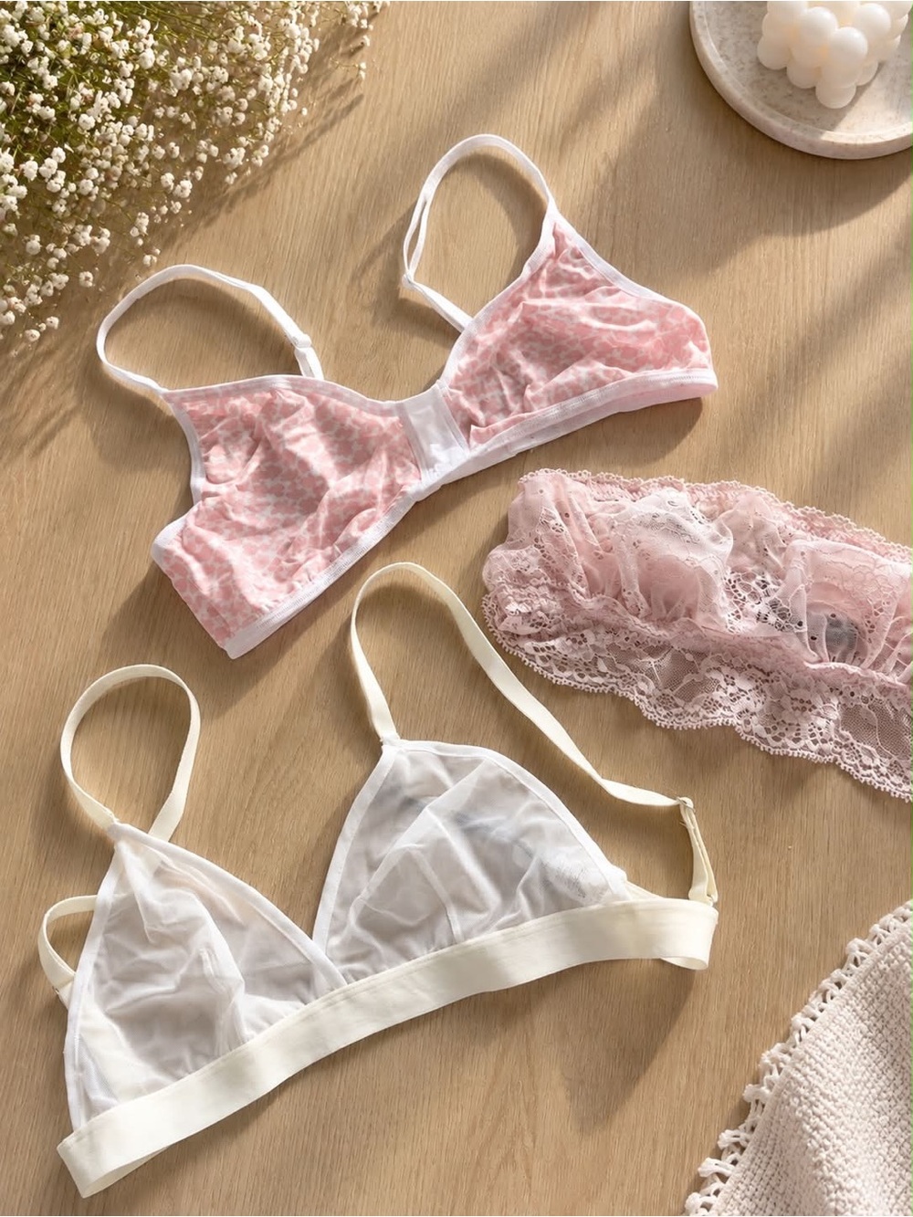 Joe's Jeans Pink and White Lace & Mesh Bralette Set NWT